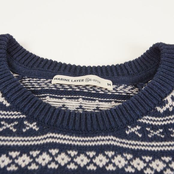 Marin Layer Re-Spun Navy Cream Pattern Knit Sweater Mens Sz M - Picture 6 of 8